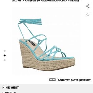 Nine West Blue and Tan Wedge Sandals Espadrille Style